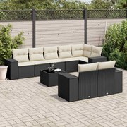 9 pcs conjunto de sofás p/ jardim c/ almofadões vime PE preto