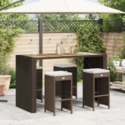 vidaXL Bancos de bar com almofadões para jardim 4 pcs vime PE castanho