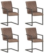 vidaXL Cadeiras de jantar cantilever 4 pcs couro genuíno castanho