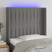 Cabeceira de cama c/ LED tecido 93x16x118/128 cm cinza-escuro