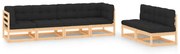 vidaXL 6 pcs conjunto lounge de jardim c/ almofadões pinho maciço