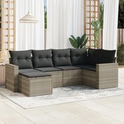 vidaXL 6 pcs conj. sofás jardim com almofadões vime PE cinzento-claro