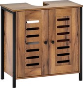 HOMCOM Móvel para Lavatório Pousar 2 Portas de Ripas com Fecho Magnético para Lavatórios sem Pedestal 60x30x60 cm Castanho Rústico | Aosom Portugal