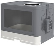 PawHut Caixa de Areia para Gatos Amovível com Pá Escova 2 Portas Entrada Principal e Saída Superior 48,5x38x36,5 cm Cinza | Aosom Portugal