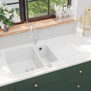 vidaXL Lava-louça com 2 cubas granito branco