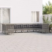 10 pcs conjunto lounge de jardim c/ almofadões vime PE cinzento
