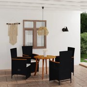 5 pcs conjunto de jantar para jardim preto