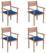 Cadeiras de jardim c/ almofadões azul real 4 pcs teca maciça