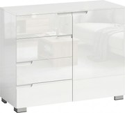HOMCOM Aparador alto brilho, buffets moderno com 4 gavetas, armário de cozinha com fecho suave, branco | Aosom Portugal