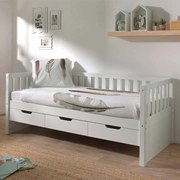 Cama infantil FRITZ (90x200) com 3 gavetas + Estrado Branca