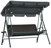 Outsunny Baloiço Jardim 3 Lugares Toldo Ajustável Assento Vime Suporte Copos Bandejas Resistente Confortável 204x112x150 cm Cinza | Aosom Portugal