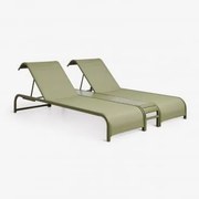 Conjunto De 2 Espreguiçadeiras Reclináveis E Mesa Auxiliar Em Aço Marietta Verde Azeitona Intenso - Sklum