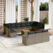 vidaXL 14 pcs conjunto sofás p/ jardim c/ almofadões vime PE cinzento