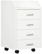 Vinsetto Bloco de Gavetas Móvel Auxiliar com 4 Gavetas Bancada Superior de Armazenamento 4 Rodas e 2 Freios para Estúdio Escritório 40x36x65cm Branco