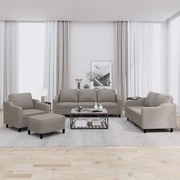 4 pcs conjunto de sofás com almofadões tecido cinza-acastanhado