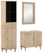 vidaXL 3 pcs conj. móveis p/ casa de banho madeira mangueira maciça