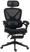 HOMCOM Cadeira de Escritório de Malha com Apoio para a Cabeça Suporte Lombar Apoio para os Pés Função de Inclinação 71x70x109-119 cm Preto