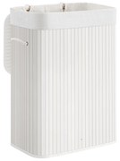 Cesto de roupa suja de bambu SONGMICS, cesto de roupa suja dobrável de 72 L, cesto de armazenamento retangular com 3 alças, 40 x 30 x 60 cm, branco LCB010W01