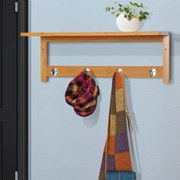 Cabide de Parede Lunia em Bambu – 50x17x20 cm – 4 Ganchos Galvanizados