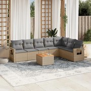 vidaXL 8 pcs conj. sofás jardim c/ almofadões vime PE bege misturado