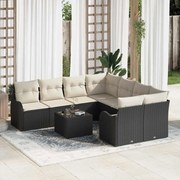 vidaXL Conjunto de Sofá de Jardim de 9 Peças com Almofadas, Polirattan Preto