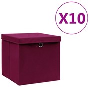 vidaXL Caixas de arrumação c/ tampas 10pcs 28x28x28 cm vermelho-escuro