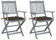 vidaXL Cadeiras exterior dobráveis c/ almofadões 2 pcs acácia maciça