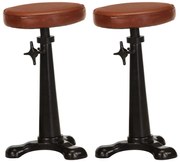 vidaXL Bancos de bar 2 pcs couro genuíno castanho e ferro fundido