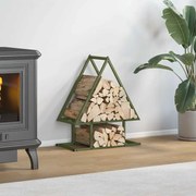 vidaXL Suporte para lenha aço laminado a frio verde azeitona