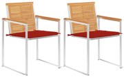 vidaXL Cadeiras de jardim com almofadões 2 pcs teca maciça e aço