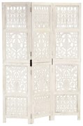 vidaXL Biombo esculp. mão 3 painéis 120x165 cm mangueira maciça branco