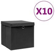 vidaXL Caixas de arrumação com tampas 10 pcs 28x28x28 cm preto