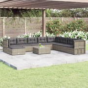 9 pcs conjunto lounge de jardim c/ almofadões vime PE cinzento