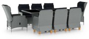 vidaXL 9 pcs conj. jantar exterior + almofadões vime PE cinzento-claro
