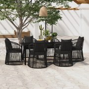 7 pcs conjunto de jantar para jardim com almofadões preto