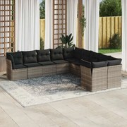 vidaXL 10 pcs conj. sofás jardim com almofadões vime PE cinzento-claro
