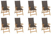 vidaXL Cadeiras de jardim reclináveis c/ almofadões 8 pcs teca maciça