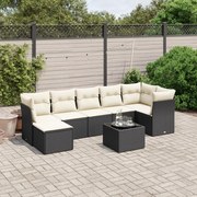vidaXL 8 pcs conjunto sofás de jardim com almofadões vime PE preto