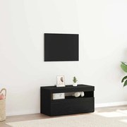 vidaXL Estante para TV com Luzes LED em Madeira de Carvalho Preto 75x35x40 cm em Madeira Revestida