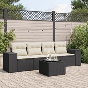 vidaXL 5 pcs conjunto sofás de jardim com almofadões vime PE preto