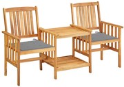 vidaXL Cadeiras de jardim c/ mesa de centro e almofadões acácia maciça