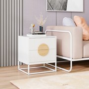 Mesa de cabeceira, mesa apoio 48 x 40 x 55 cm com 2 gavetas com moldura metálica e puxadores em madeira de pinho moderna com design ondulado elegante