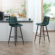 Conjunto de 2 bancos de bar, com assento em veludo acolchoado e pés em aço, altura 77 cm, verde escuro