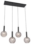 Candeeiro de suspensão design preto com vidro fumê 4 luzes - Chico