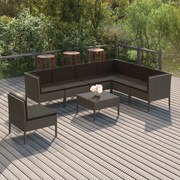 vidaXL 8 pcs conjunto lounge de jardim c/ almofadões vime PE cinzento