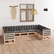 vidaXL 9 pcs conjunto lounge de jardim c/ almofadões pinho maciço