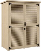 Outsunny Armário Jardim Madeira 0,83 m² 127x65x168 cm 2 Portas Persiana 2 Prateleiras Impermeável Design Natural | Aosom Portugal