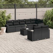 vidaXL 9 pcs conjunto de sofás p/ jardim c/ almofadões vime PE preto