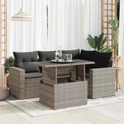 vidaXL 5 pcs conjunto sofás de jardim c/ almofadões vime PE cinzento