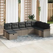 vidaXL Conjunto de Sofás de Jardim de 8 Peças com Almofadas Cinza em Rattan Sintético.